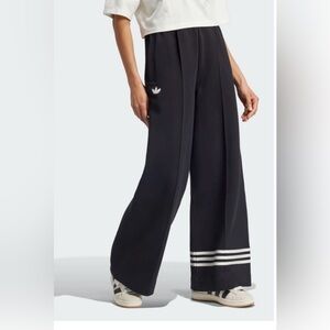 Adidas Black Wide Leg track pants with Drawstring-New